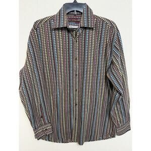 Visconti Men’s Casual Button Up Shirt Sz M Long Sleeve Black‎ Multicolor